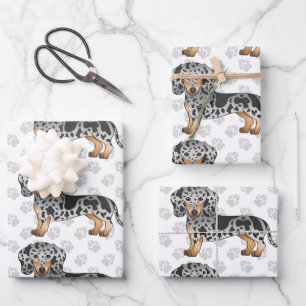 Hoja De Papel De Regalo Patrón de Dachshund de pelo corto con manchas negr
