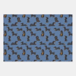 Hoja De Papel De Regalo Patrón de Dachshunds Adorables con Fondo Azul