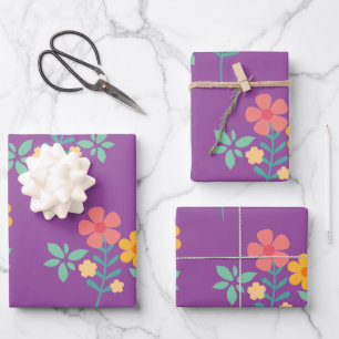 Hoja De Papel De Regalo Patrón de Daisy Bouquet retro en morado