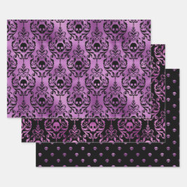 Hoja De Papel De Regalo Patrón de Damasco de Calavera Morada de Halloween