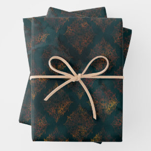 Hoja De Papel De Regalo Patrón de Damasco de color y Patina de cobre
