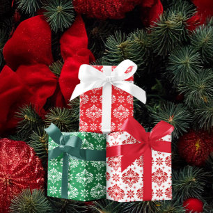 Hoja De Papel De Regalo Patrón de Damasco de Navidad en Fondo Personalizad