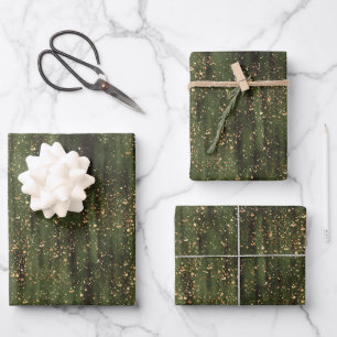 Hoja De Papel De Regalo Patrón de destello de resumen verde y oro rico