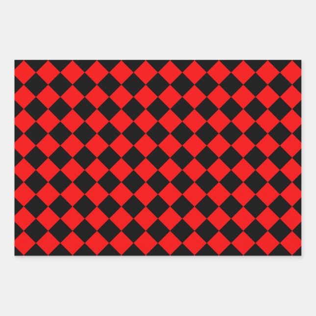 Hoja De Papel De Regalo Patrón de diamante negro rojo (Anverso)