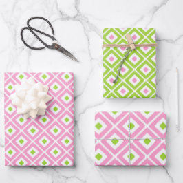 Hoja De Papel De Regalo Patrón de diamante rosa, verde y blanco