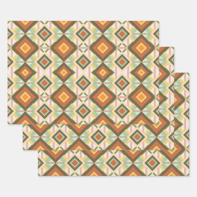 Hoja De Papel De Regalo Patrón de diamantes de arte pop retro del suroeste (Set)