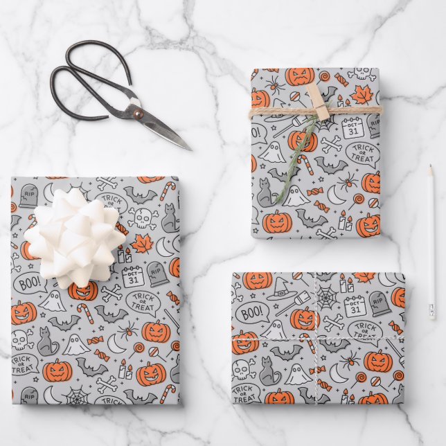 Hoja De Papel De Regalo Patrón de dibujos animados de Halloween para niños (Anverso)