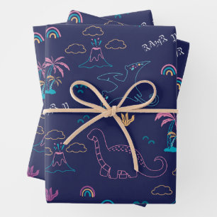 Hoja De Papel De Regalo Patrón de Dinos Cutos