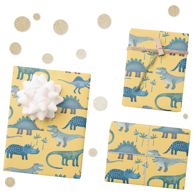 Hoja De Papel De Regalo Patrón de dinosaurio amarillo (Yellow dinosaur pattern gift wrapping paper sheets)