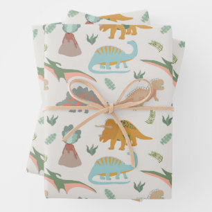 Hoja De Papel De Regalo Patrón de dinosaurios boho dibujado a mano para ni