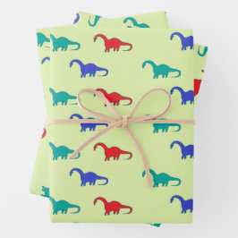 Hoja De Papel De Regalo Patrón de dinosaurios coloridos sobre verde