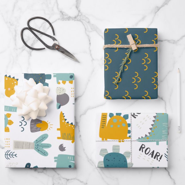 Hoja De Papel De Regalo Patrón de dinosaurios curados (Anverso)