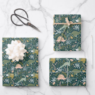 Hoja De Papel De Regalo Patrón de dinosaurios verdes