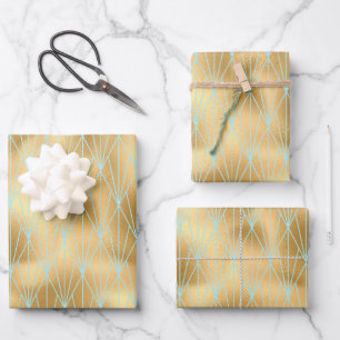 Hoja De Papel De Regalo Patrón de diseño de estilo Art Deco Verde azulado 