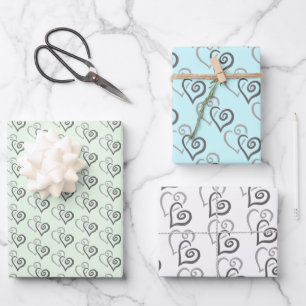 Hoja De Papel De Regalo Patrón de dos corazones ligados al gris
