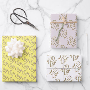 Hoja De Papel De Regalo Patrón de dos corazones vinculados en color caqui
