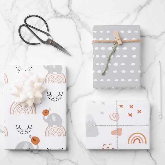 Hoja De Papel De Regalo Patrón de elefantes arcoiris (Anverso)