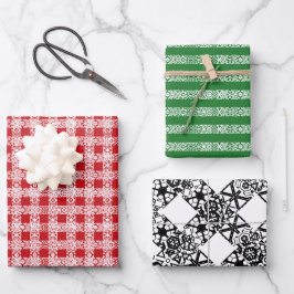 Hoja De Papel De Regalo Patrón de encaje rojo verde negro y blanco de los 