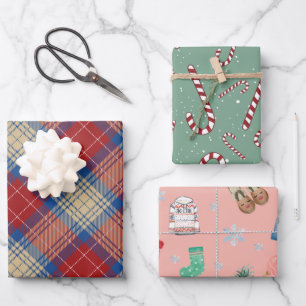 Hoja De Papel De Regalo Patrón de encanto moderno verde verde l rojo Navid