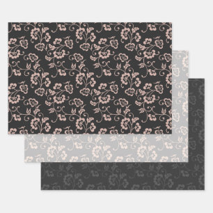 Hoja De Papel De Regalo Patrón de enredadera floral rosa sobre marrón, gri