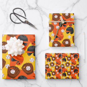 Hoja De Papel De Regalo Patrón de equipo de béisbol vintage en colores ret