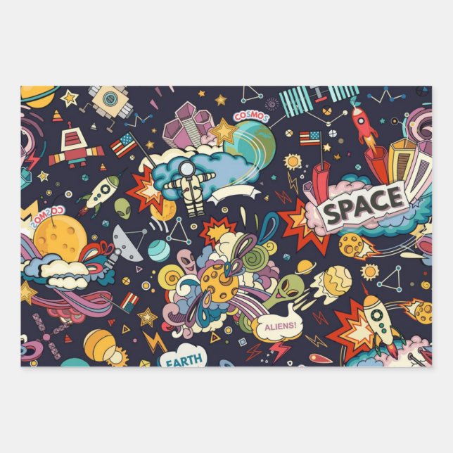 Hoja De Papel De Regalo Patrón de espacio (Anverso)