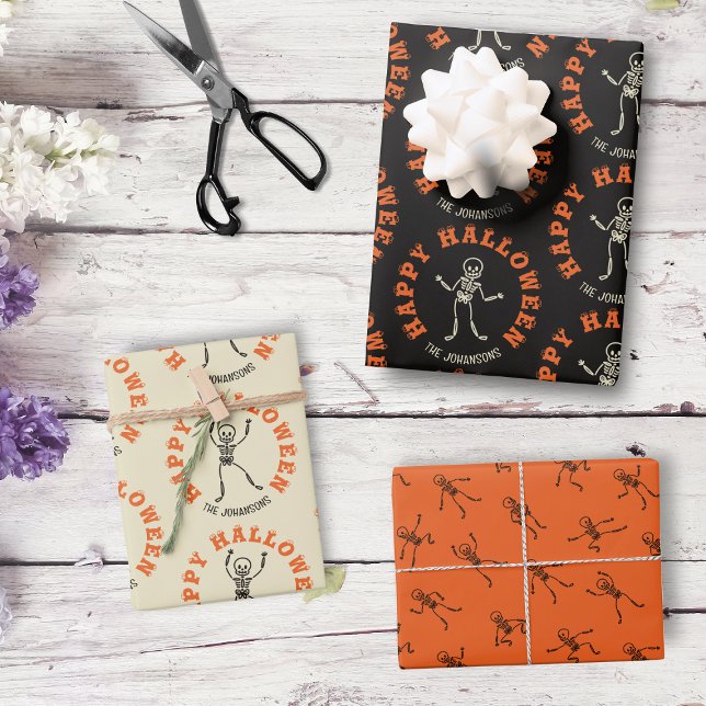 Hoja De Papel De Regalo Patrón de esqueleto Halloween personalizado (Subido por el creador)