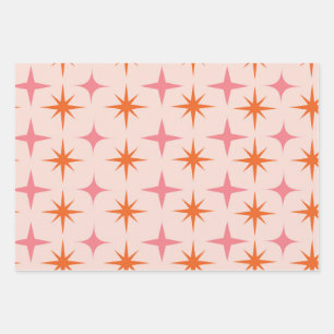 Hoja De Papel De Regalo Patrón de Estallidos de Estrellas Retro de Mitad d