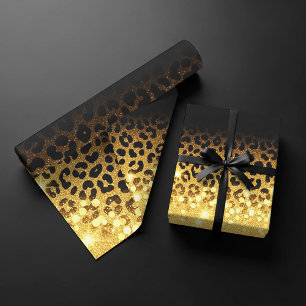 Hoja De Papel De Regalo Patrón de estampado de leopardo con brillo dorado 