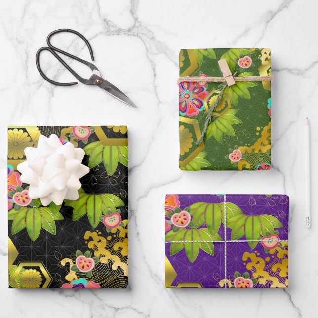 Hoja De Papel De Regalo Patrón de estilo de lavado de Chiyogami Yuzen (Anverso)