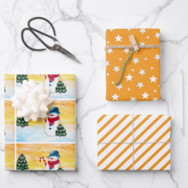 Hoja De Papel De Regalo Patrón de estrella de árbol de Navidad de Naranja 