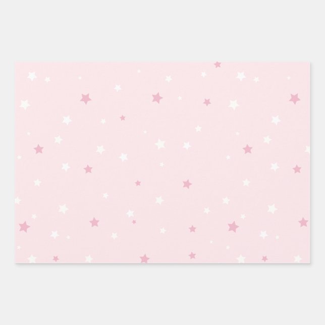 Hoja De Papel De Regalo Patrón de estrellas blancas rosadas (Anverso)