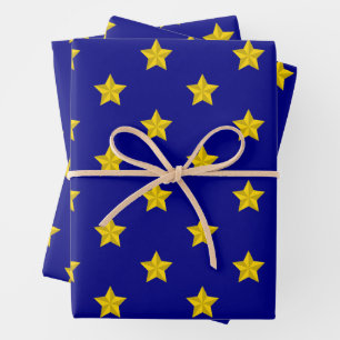 Hoja De Papel De Regalo Patrón de estrellas de oro, azul marino, exclusivo