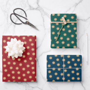 Hoja De Papel De Regalo Patrón de estrellas de Relieve metalizado dorado a