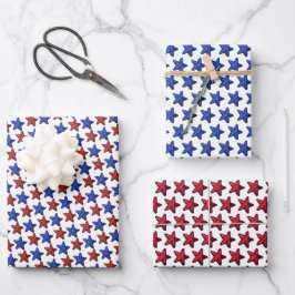 Hoja De Papel De Regalo Patrón de estrellas del Purpurina azul rojo patrió