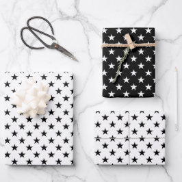Hoja De Papel De Regalo Patrón de Estrellas Lindas Negro y Blanco