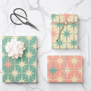 Hoja De Papel De Regalo Patrón de estrellas retro de los años 50 Crema d