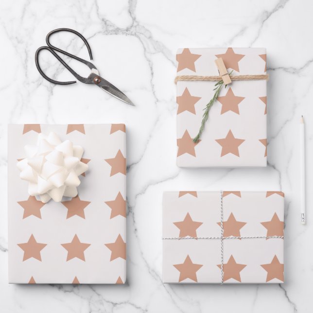 Hoja De Papel De Regalo Patrón de estrellas Tonos de la Tierra Beige (Anverso)