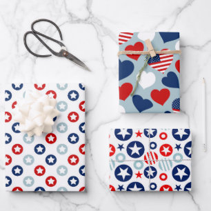 Hoja De Papel De Regalo Patrón de estrellas y rayas rojas, blancas y azule