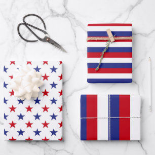 Hoja De Papel De Regalo Patrón de estrellas y rayas rojas, blancas y azule