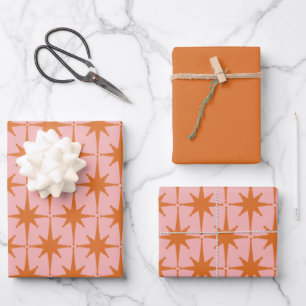 Hoja De Papel De Regalo Patrón de estrenos retro de medio siglo Rosa y Nar