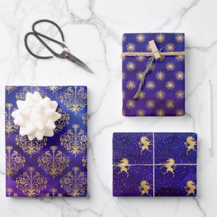 Hoja De Papel De Regalo Patrón de fantasía de color morado y tinta dorada