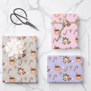 Hoja De Papel De Regalo Patrón de Fiesta de cacao caliente Navidades