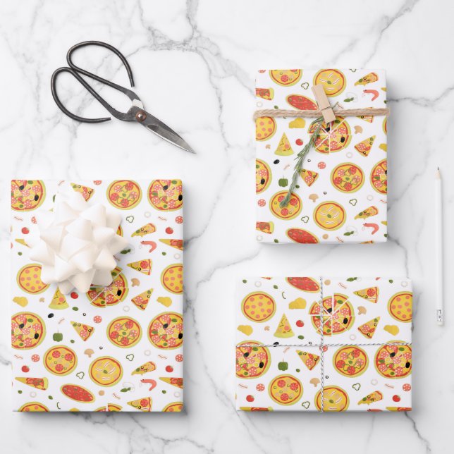 Hoja De Papel De Regalo patrón de fiesta de pizza con azulejos fuertes (Anverso)