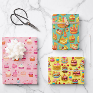 Hoja De Papel De Regalo Patrón de Fiesta de tarta estética retro y vintage