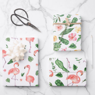 Hoja De Papel De Regalo Patrón de flamenco rosado tropical