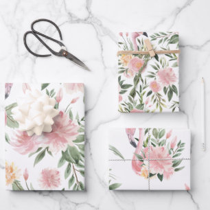 Hoja De Papel De Regalo Patrón de flamencos florales