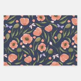 Hoja De Papel De Regalo Patrón de flor con tema de la amapola de bonito