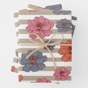 Hoja De Papel De Regalo Patrón de flor de color retro