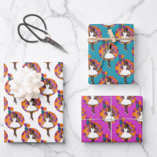 Hoja De Papel De Regalo Patrón de flor de globos coloridos de mujer negra